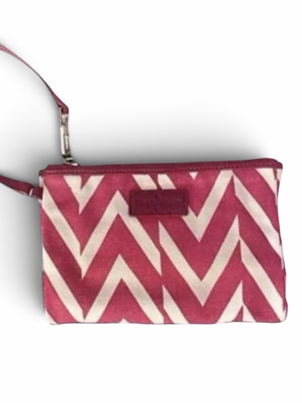 Cole Haan Pink and White Chevron Print Canvas Wristlet